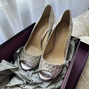 Enzo Angiolini Peep Toe Heels Gold/Silver Sparkle Glitter Pump Size 6